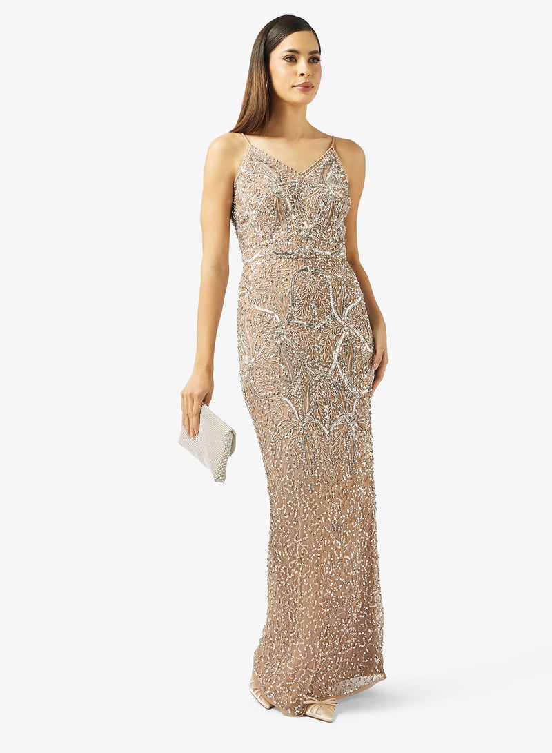 بيوت فستان ماكسي مزين بياقة على شكل حرف - Image 4